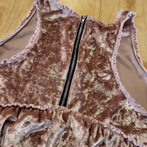 POL Pink Crushed Velvet Tank Mini Dress Zip Back Detail Empire Waist L - Picture 12 of 12